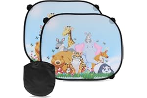 HDHGXUJRD Auto Sonnenschutz Baby mit UV-Schutz, Selbstklebende Autoscheiben-Sonnenblende für Kinder Saugnäpfen Autofenster Sonnenschutz mit süßen Tier Motiven, 44 x 36 cm, 2er-Set (A)