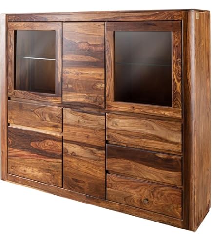 Vitrine En Bois Massif De Palissandre Laqué – Modèle Toronto #208 – Dimensions 70x40x145cm, Couleur Noisette – Livrée Montée