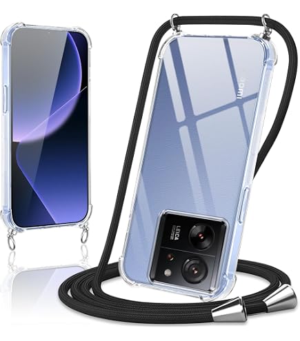 TTSWJBD Cover per TCL 505 e Vetro Temperato Custodia con Cordino Silicone Trasparente Morbida Cover Cellulare Girocollo Collana Necklace Protettiva Bumper Antiurto TPU Case, Nero