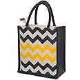 H&B Men's Zigzag Printed Jute Tiffin Bags with Zip (Beige, Medium)