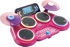 VTech Kidi DJ Drums Pink, Light-up Electronic Drum Kit for Kids, with 4 Drums, 2 Cymbals, Drum Sticks, Bluetooth, Coach Mode and More, Music Toy for Ages 5, 6, 7 Plus Years, English Version