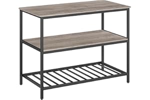 ‎VASAGLE VASAGLE Küchenregal mit großer Arbeitsplatte, 3-stufiges Mikrowellenregal, Stahlrahmen, 60 x 120 x 90 cm, industriell, leichte Montage, Greige-schwarz KKI001B02