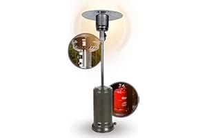 APANA 14 kW Gas Heizpilz Bellamente ONE – Terrassenheizer mit Abschaltautomatik, Umkippsicherung, Gasheizstrahler für außen, Anthrazit, Outdoor Heizstrahler, Transportrollen Balkon Garten
