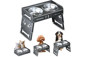 HOUSLUX Cuenco elevado para perros con 3 niveles de altura – 2 cuencos grandes de acero inoxidable grueso para perros pequeños, medianos y grandes (gris)