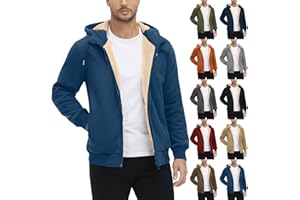 VPQILH Men's Fleece Hoodies, Full Zip Jacket Sherpa Fluffy Lined Coat Solid Color Sweatshirt Long Sleeve Hooded Cardigans, Winter Warm Thick Jackets with Pockets Outerwear Casual Sweaters Thermal Activewear