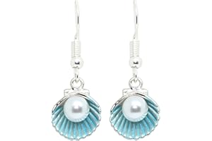 Bluebubble CANDY PEARL Bali Blue Shell Dangle Earrings on Gift Card