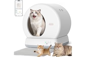 MeoWant Self Cleaning Cat Litter Tray, Integrated Safety Protection Automatic Cat Litter Tray for Multiple Cats, Extra Large/Odor Removal/APP Control Smart Robot Tray with Mat & Liner