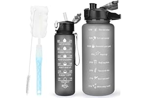 CodiCile 2 Pack Water Bottle BPA Free, 2 Liters Water Bottle & 750ml Water Bottle with Straw, Motivational Canteen Bottle with Time Marking,Leakproof Large Sport Drink Bottle for Women Men