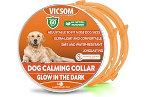 VICSOM Collare Calmante per Cani, Luminoso Collare Calmante Regolabile per Cani, Collare Luminoso Calmo per Cani Naturale Feromoni Anti-Ansia, Impermeabile per Cani di Tutte Le Taglie 23.2In 2Pezzi Arancione