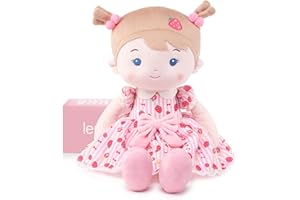 LeyaDoll Soft Baby Doll Toys (16''), My First Baby Rag Doll for 1 Year-Old Girl Birthday Gift, Christmas Plush Toys Gift for Toddler Kids Infants-Strawberry-Girl