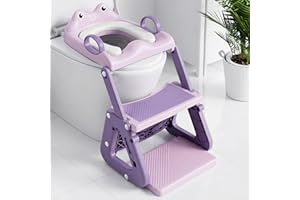 Orzbow Riduttore Wc Bambini con Scaletta, Stabilizzare Scaletta Wc Per Bambini con Struttura a Triangolo, Paraspruzzi Estesi e Cuscino in PVC, Antiscivolo e Pieghevole, Rana, Rosa Violaceo