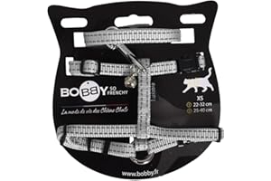BOBBI BROWN Bobby Safe - Kit de arnés y Correa para Gatos, antifuga, Reflectante, Resistente, Gris, tamaño del Pecho 25-38, Grosor de la Correa de 1 cm