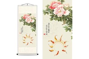 FOVNOT Rotolo di Seta Asiatico, Rotolo Murale Asiatico Arte Murale Asiatica Rotolo di Seta Pittura Murale Nove Pesci Che Si Riuniscono Rotolo di Pittura Arte Murale Cinese Appeso Rotolo di Pittura (A5)