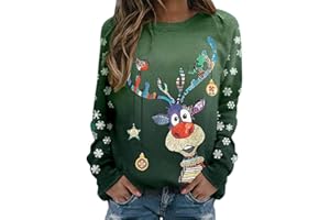 NUOKE Weihnachtspullover Damen,Weihnachtspulli Damen,Christmas Sweater Damen Christmas Jumper Weihnachts Sweatshirt Damen Weihnachtspullover Rentier Damen Sweatshirt Ohne Kapuze Damen Weihnachtsoutfit