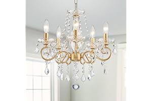 ‎WUZUPS WUZUPS Kristall Kerze Kronleuchter Pendel Flushmount Deckenleuchte Moderne Beleuchtung für Schlafzimmer Flur Bar Küche Bad, H42 W43, Gold, E14 Base