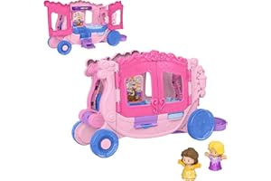 Fisher-Price Little People Toddler Toy Disney Princess Pull-Along Musical Carriage Playset with Figures for Pretend Play Kids Ages 18+ Months, JCW72