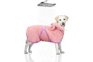 WUFANC Hundebademantel Super Saugfähig, Schnell Trocknend, Verstellbare Schrumpfbänder Gewährleistet einen Bequemen Sitz des Bademantel Hund, für Große, Mittlere und Kleine Hunde (L)