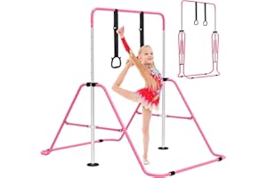 EVERYMILE Gymnastics Bars, Junior Training Kip Bar Gymnastics Equipment for Home,Adjustable Height Folding Horizontal Bar with Gymnastic Rings for Kid