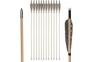 Toparchery 12 flèches en Bois de 31 Pouces avec Plumes Naturelles de 5 Pouces, flèches pour tir à l’Arc, flèche Traditionnelle en Bois Faite à la Main pour Arc recourbé et Arc Long
