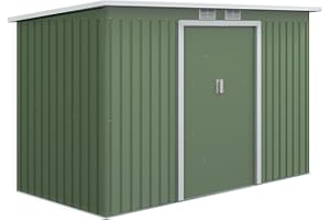 Outsunny Casetta da Giardino Porta Utensili in Lamiera di Acciaio con Fondazione, Capanno da Giardino in Acciaio con Porte Scorrevoli, 280x130x172cm, Verde Chiaro