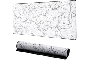 YUNZII Keynovo Tapis de souris de jeu grand tapis de souris antidérapant de 4 mm pour ordinateur portable tapis de bureau imperméable pour jeux bureau et maison (894 x 499 cm topographie blanche)