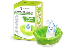 XSHIELD Double Dragon 50 Commode Liners with 50 Absorbent Pads | Disposable Toilet Bags for Bedside Commodes, Camping & Portable Toilets | Leak-Proof, Odor Control, Fresh Aroma, Easy Drawstring Closure