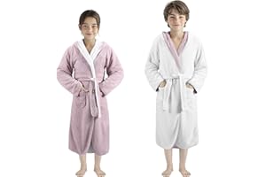 ‎HOMELEVEL HOMELEVEL Kuschelfleece Bademantel für Kinder - Sherpa Morgenmantel mit Taschen Schalkragen Gürtel - Wende-Kinderbademantel für Jungen und Mädchen