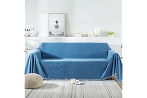 VanderHOME Szenilowa narzuta na sofę, 1/2/3/4-osobową, puszysta, miękka, dekoracyjna, na sofę, przyjazny dla skóry, miękki koc, ochraniacz na kanapę, sofę, łóżko i fotel, 180 x 280 cm, niebieska