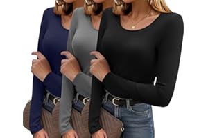 Ekouaer 3pcs Tee Shirt Manche Longue Femme sous Vetement Thermique Col Rond Moulant Top Chauds T-Shirt Basique XS-XXL