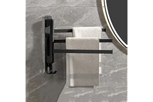 ANHORTS Porta Asciugamani Bagno da Parete, Appendi Asciugamani Bagno Senza Foratura, Porta Salviette Bagno, Portasciugamani Da Parete, Alluminio (Nero - 3 asta)