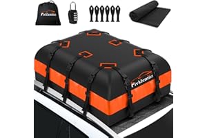 ‎FIVKLEMNZ FIVKLEMNZ Dachbox Auto, Dachgepäckträger Tasche, Wasserdicht für alle Fahrzeugdächer mit/ohne Gepäckträger Inklusive Topper Anti-Rutsch-Matte + Verstärkte Gurte +6 Türhaken +Gepäckschloss(21 Kubikfuß)