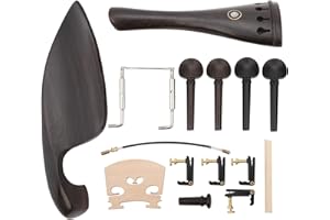 GAEIRT Kit de cordal de violín, 15 piezas 4/4 Kit de accesorios de violín, piezas de repuesto de violín, kit de accesorios de violín de ébano/metal/madera de arce, juego de accesorios de violín