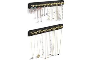 NiHome 2 Stück Wand Ketten Aufbewahrung Schmuckaufbewahrung mit Karbonstahl-Haken, Kettenhalter für Halsketten, Hängend Schmuckhalter für Schminktische, Badezimmer, Küche, Einfache Montage (Schwarz)