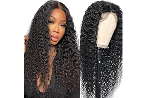 Lakaisa Curly Wave Human Hair Wig Lace Frontal Parrucche Donna Capelli Veri Glueless Wear and Go Grade 8 A 100% Brazilian Remy Hair 4X1 HD Lace Natural Color Hair No Smell for Women 18 Inch