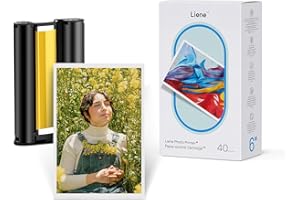 Liene Amber M100/M200 - Pacchetto di 40 Carta Fotografica & 1 Cartucce Inchiostro per Liene Stampante Fotografica10x15cm, Carta Foto Formato 4x6"