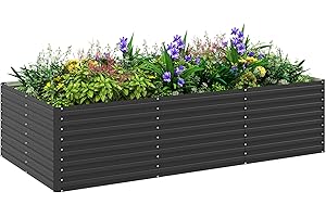 Outsunny Jardinière extérieure, jardinière surélevée galvanisée, carré Potager de Jardin rectangulaire avec Bordure de sécurité et Fond Ouvert, pour Fleurs, Herbes et légumes, 240 x 120 x 60 cm, Gris