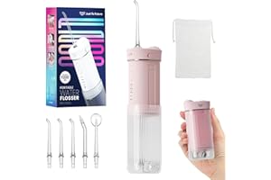 JTF Travel Water Flosser Cordless,Portable Water Dental Flosser with DIY Modes, Water Teeth Cleaner Pick 5 Jet Tips 230ML Telescopic Water Tank Mini Oral Irrigator for Teeth，Gums (Pink)