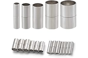 Craftdady - Set di 15 chiusure magnetiche a tubo in ottone in 5 misure, cordino in pelle, distanziatori per estremità in platino per la creazione di braccialetti e gioielli