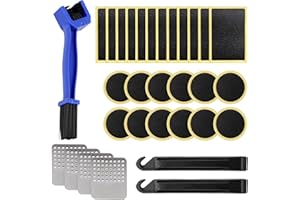 DIVONO Puncture Repair Kit Bicycle,31PCS Bike Puncture Repair Kit,Bicycle Tyre Glueless Self-Adhesive Patches Kit,Tire Lever,Metal file,Tire Patch,Chain Cleaning Brush with Portable Storage Box(As Shown)