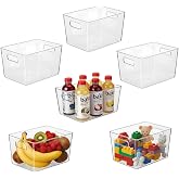 Transparent Fridge Organizer Boxes Pack 6 M 26x15.5x13cm | Clear Food Storage Containers with Handles, Great for Kitchen, Cou