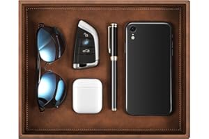 SITHON Bandeja Organizador de Escritorio, Almacenamiento Organizer de PU Cuero para Cuarto de Baño, Hogar Salón Dormitorio Soporte Caja para Joyas, Mando a Distancia, Teléfonos (Marrón)