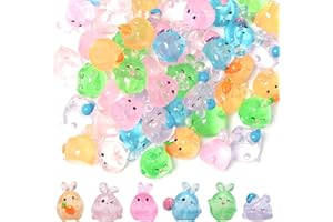 Bofanze 60 Pièces Mini Lapin Lumineux en Résine Miniature Lapins Multicolored Mini Figurines d'animaux Lumineuses Figurines d'animaux Intéressant pour Décoration de Maison de Poupée