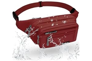 REETEE Marsupio Donna Uomo Impermeabile Marsupio Sportivo con 5 Tasche, Marsupio Lavoro Grande, Marsupio alla moda per Corsa, Campeggio, Viaggio, Escursionismo e Outdoor Sportivo (A-Rosso profondo)