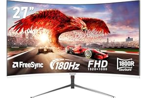 Gawfolk Écran PC 27 Pouces incurvé 180Hz Gaming Computer Moniteur, FHD 1080p, 1800R, 178 ° Grand Angle, synchronisation Libre, HDR, Ultra - Mince Lunette, HDMI/DisplayPort - Blanc