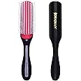 Denman Curly Hair Brush D3 (Black & Red) 7 Row Styling Brush for Detangling, Separating, Shaping and Defining Curls - For Wom