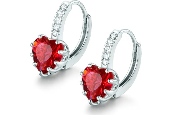 MASOP Boucles d'oreilles Coeur Pendantes Créoles en Argent 925 Avec Cristal Zircon Cubique Swarovski Elément
