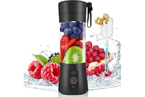 UHOUSEST Personal Mini Blender, Portable Juicer Blender for Shakes and Smoothies, 13Oz Mini Blender Upgrade The 6-Blade, Cup with Rechargeable USB Electric Individual Small Blender, Black Lacquer