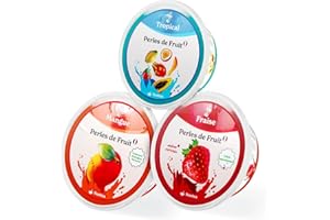Nostea - Lot de 3 Pots, Perles Bubble Tea Tropical, Mangue, Fraise - Popping Boba, Sans Gluten - Perles au Jus de Fruit pour pour Thé, Boissons - Fabrication Française - 3x 450 gr