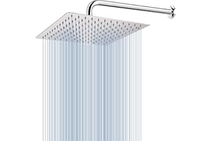 Voolan Rain Shower Head with Extension Arm, Stainless Steel Rain Showerheads, 30 cm Square High Flow Shower Head (38 cm Shower Arm)