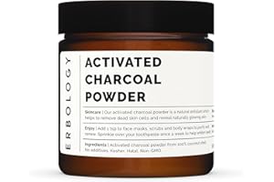 ERBOLOGY Activated Charcoal Powder 50g - Tooth Whitening - Natural Digestive Aid - Vegan and Gluten-Free - Non-GMO - Recyclable Glass Jar
